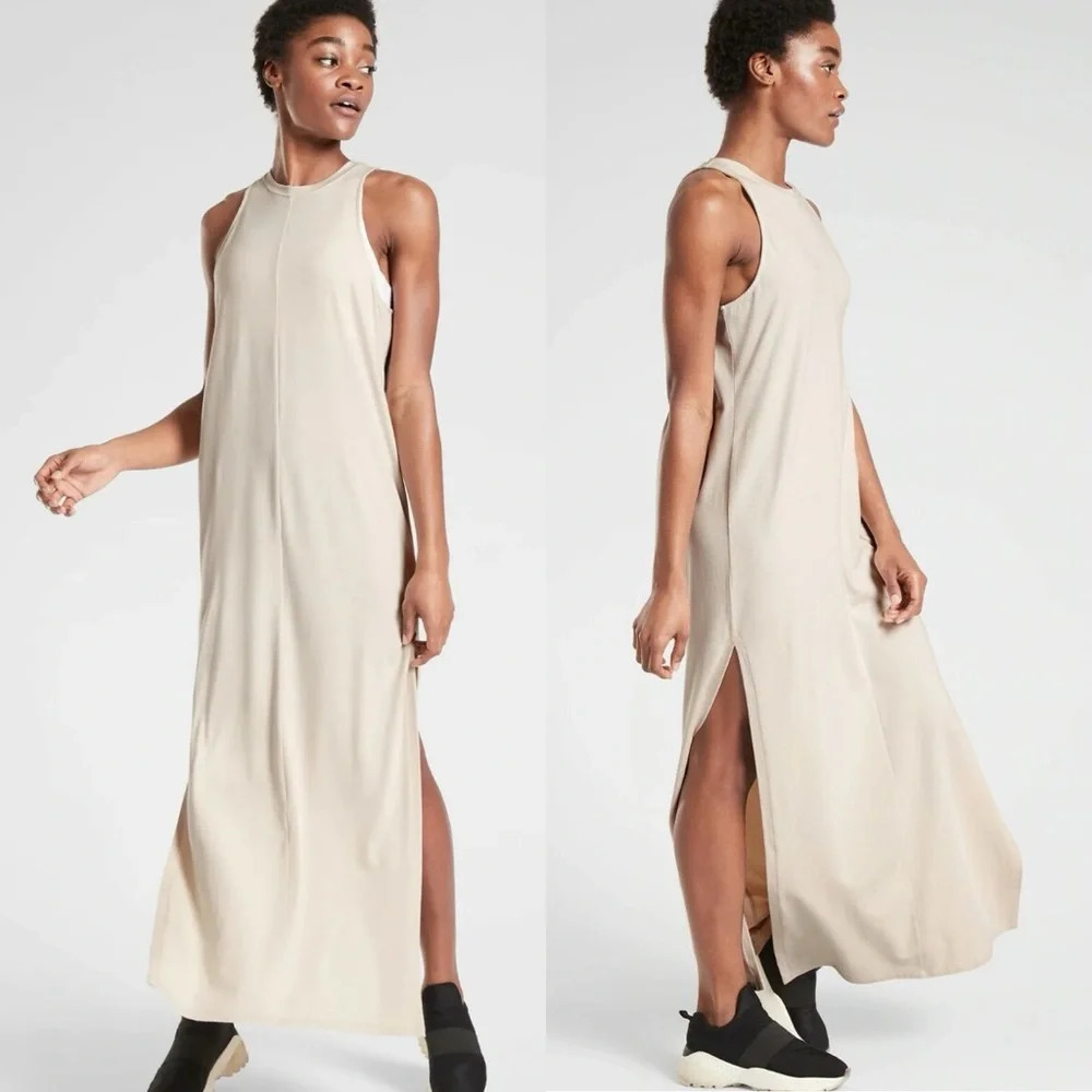 Athleta Destination Maxi Dress in Shoreline Beige Size Small Tall